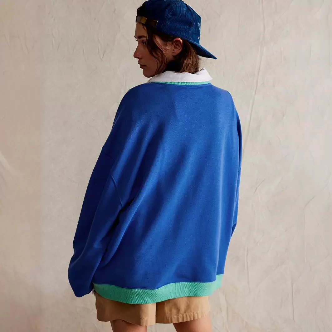 Уличный стиль контрастный цвет нить топ с длинными рукавами свободная модная