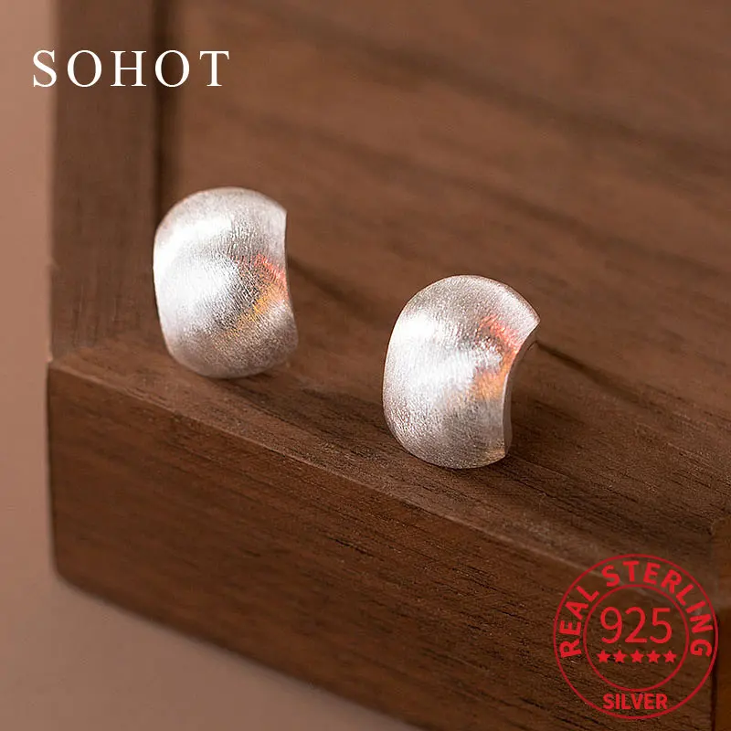 

Fashion Real 925 Sterling Silver Frosted Arc Wire Drawing C-shape Stud Earrings for Women Fine Jewelry Minimalist Accessories