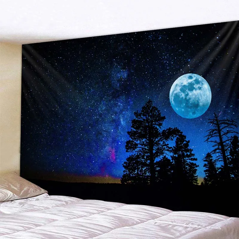 

Forest Night Sky Tapestry Starry Sky Wall Hanging Tapestries Home Room Decoration Psychedelic Scene Wall Hippie Leaves Tapestry