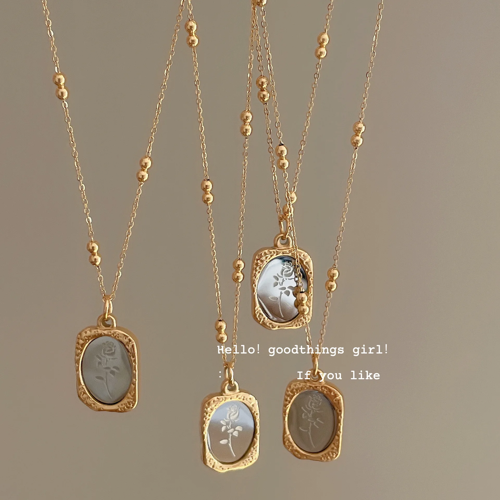 

Retro Design Sense Rose Necklace Mirror Sweater Chain Matching Temperament Titanium Steel Long Accessories Female