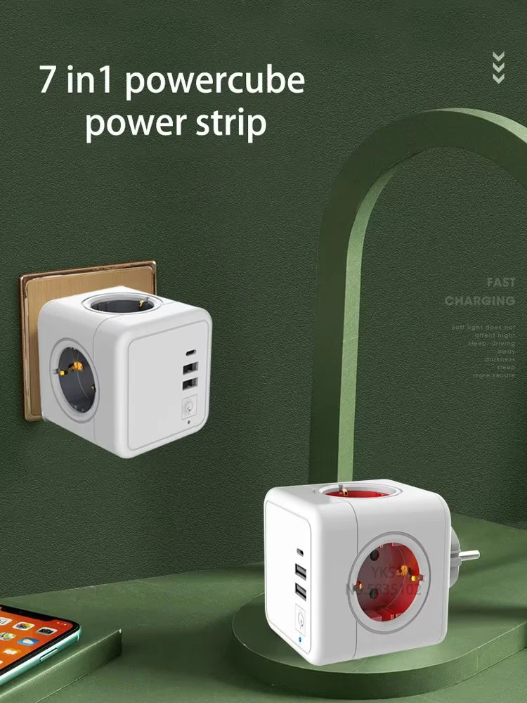 Sopend Удлинитель настенный с 4 розетками переменного тока 16 А выключателем USB Type-C