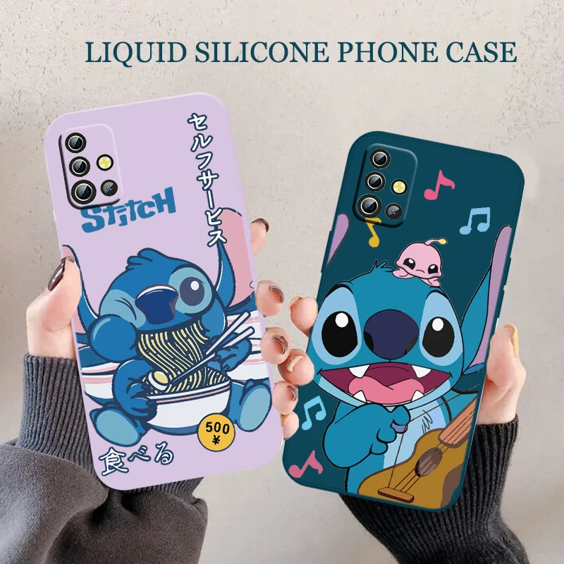 

Disney Stitch Clear Phone Case For Samsung A12 A13 A21S A22 A31 A32 A33 A42 A51 A52 A53 A71 A72 A73 Liquid Rope Funda Cover Soft