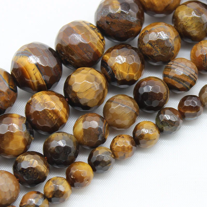 Ожерелье из натуральных граненых желтых тигровых глаз, круглые бусины россыпью, нитка, бриллиант, браслет 6, 8, 10 мм, выберите размер 15 дюймов