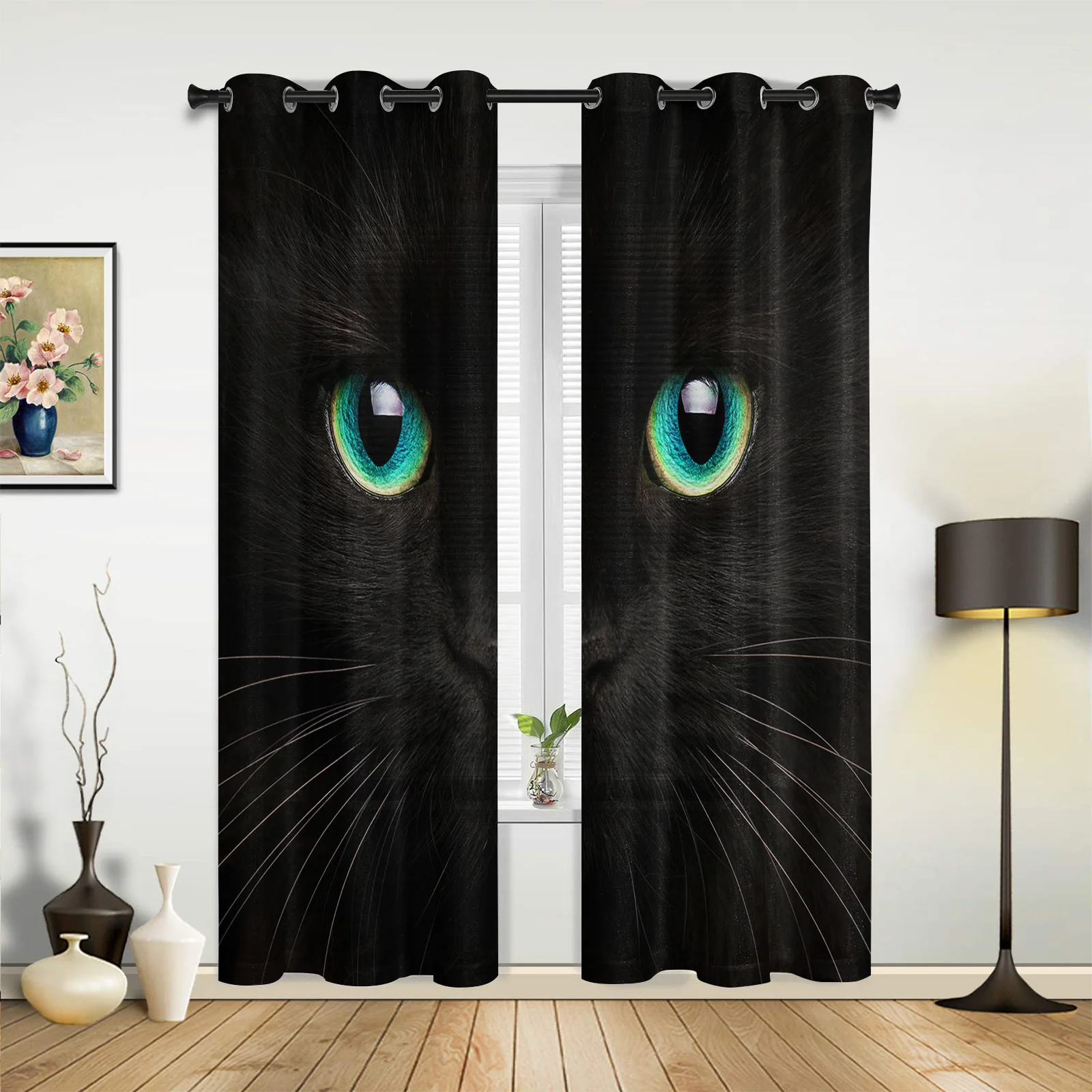 

Black Cat Eyes Close-Up Curtains for Bedroom Living Room Drapes Kitchen Children's Room Window Curtain Modern Home Decor
