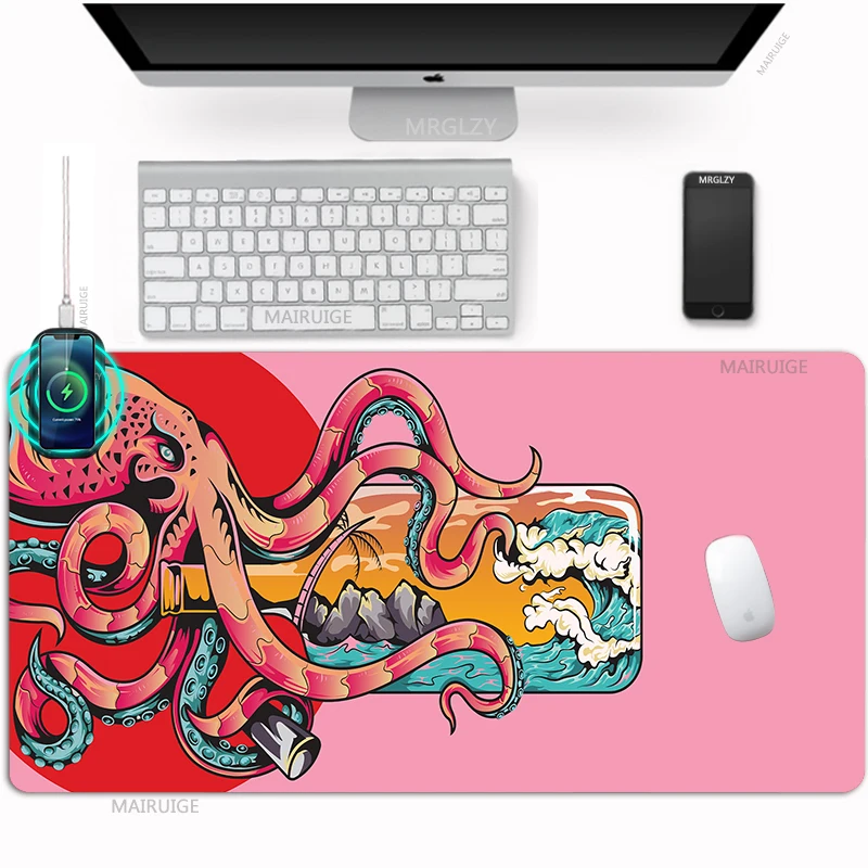 

Chinese Style Wireless Charging Mouse Pad Dragon Mousepad Mat Pink Carpets Charge Table Mats Large Gaming Accessories Desk Mats