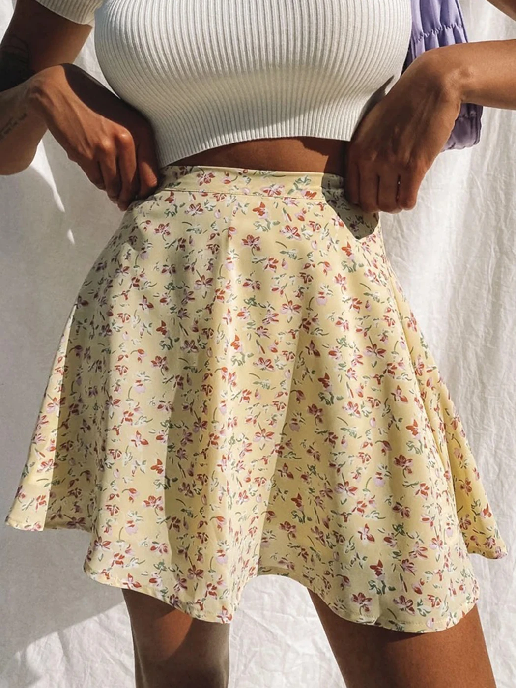 

Invisible Zipper Chiffon Floral Printed Women's Summer Skirt A-line Umbrella High Waist Pleated Mini Skirt Casual Shorts Skirts