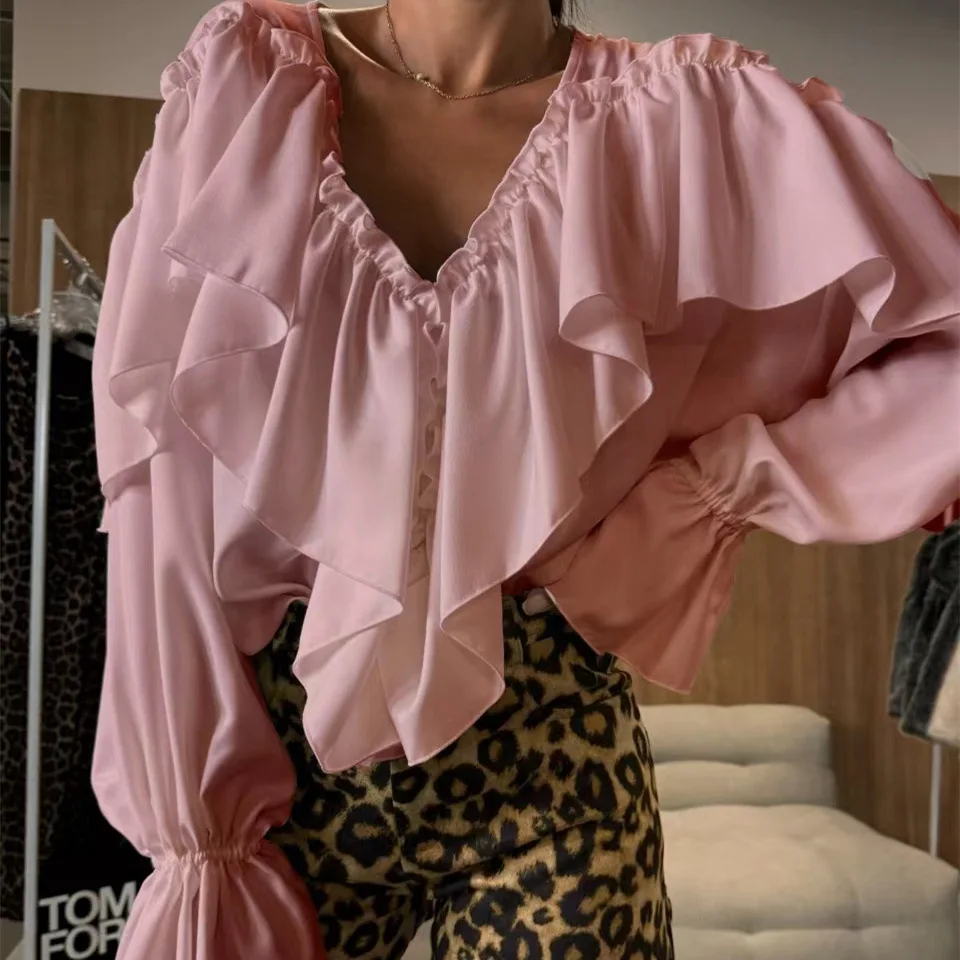 Однотонная повседневная рубашка с оборками