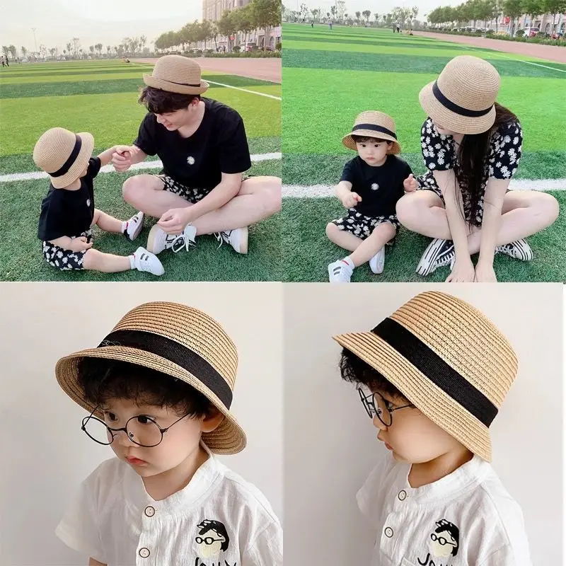 

Parent child straw hat boy summer hat girl baby sun hat sunscreen child fisherman hat Big Brim Beach Hat cute