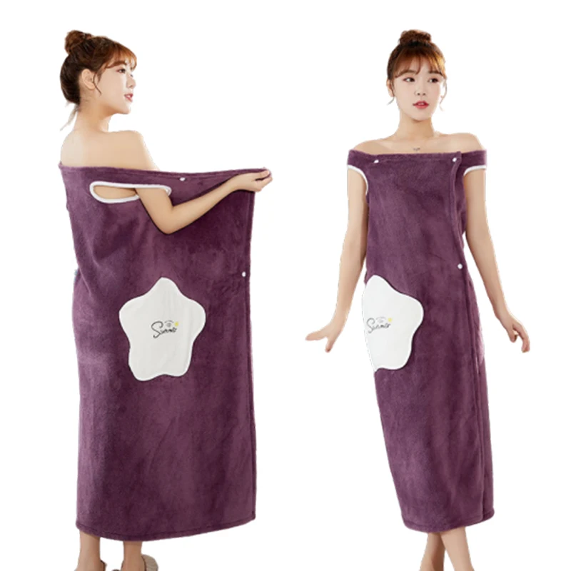 

Women Wearable Bath Towel Large Bathrobe Quick Dry Microfiber Soft Bathrobes Plush Absorbent Winter Sleepwear Dressing Gown