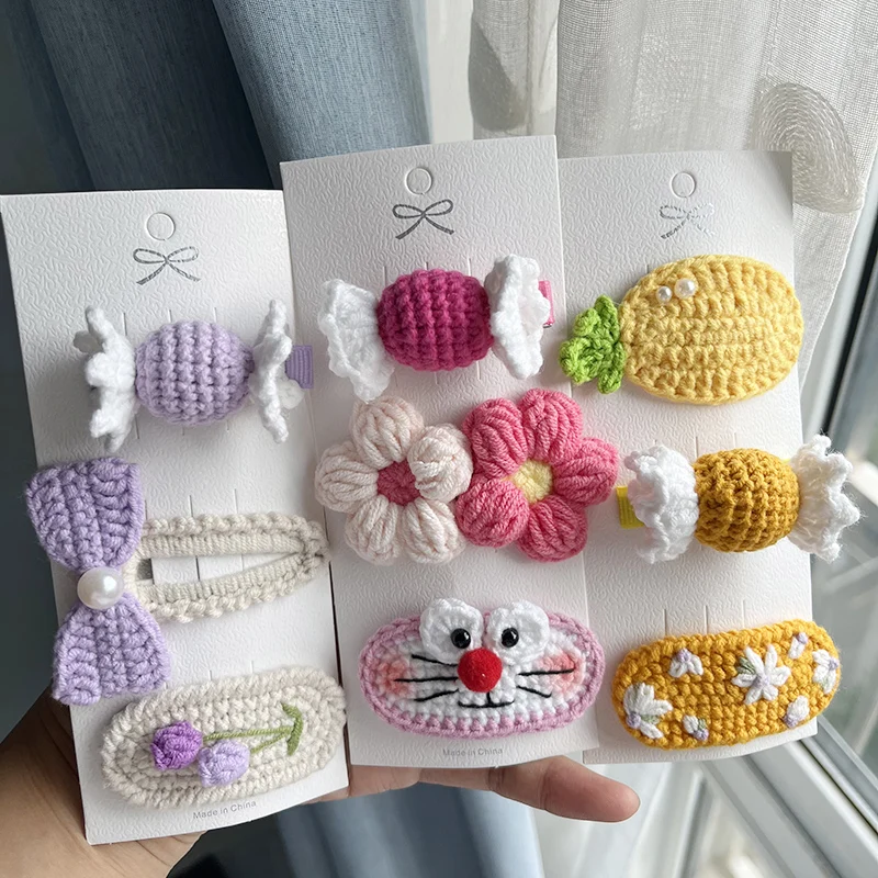 

3 Pcs Lovely BB Hair Clip Cable Knit Headwears Knitting Gradient Ramp Flower Baby Girls Hairpin Hair Accessories