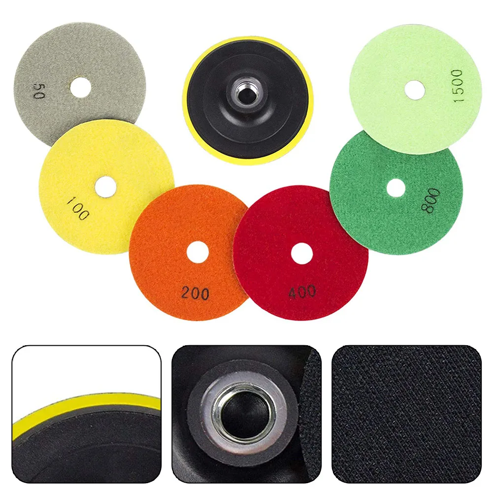 

6pc 4inch 100mm Diamond 1pc Polishing Pad Grinding Discs Kit For Marble Granite Concrete Polishing Sanding Disc 50-1500 Grit