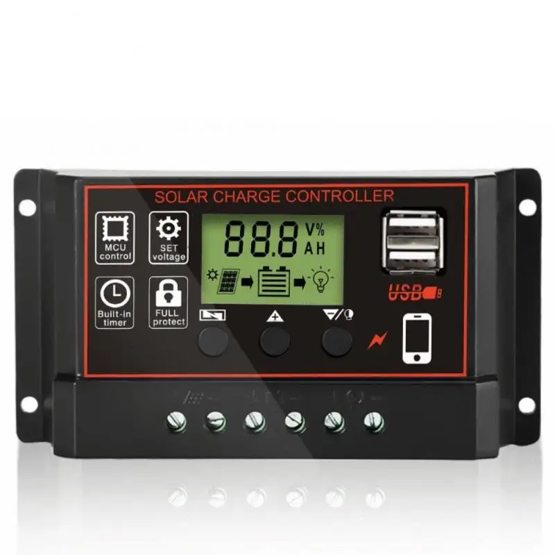 

10A 20A 30A PWM Solar Charge Controller LCD Display Intelligent 12V 24V Panel Battery Regulator
