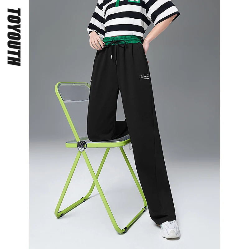 

Toyouth Women Track Pant 2022 Summer Elastic Waist Loose Trousers Contrasting Colors Streetwear Casual Pants