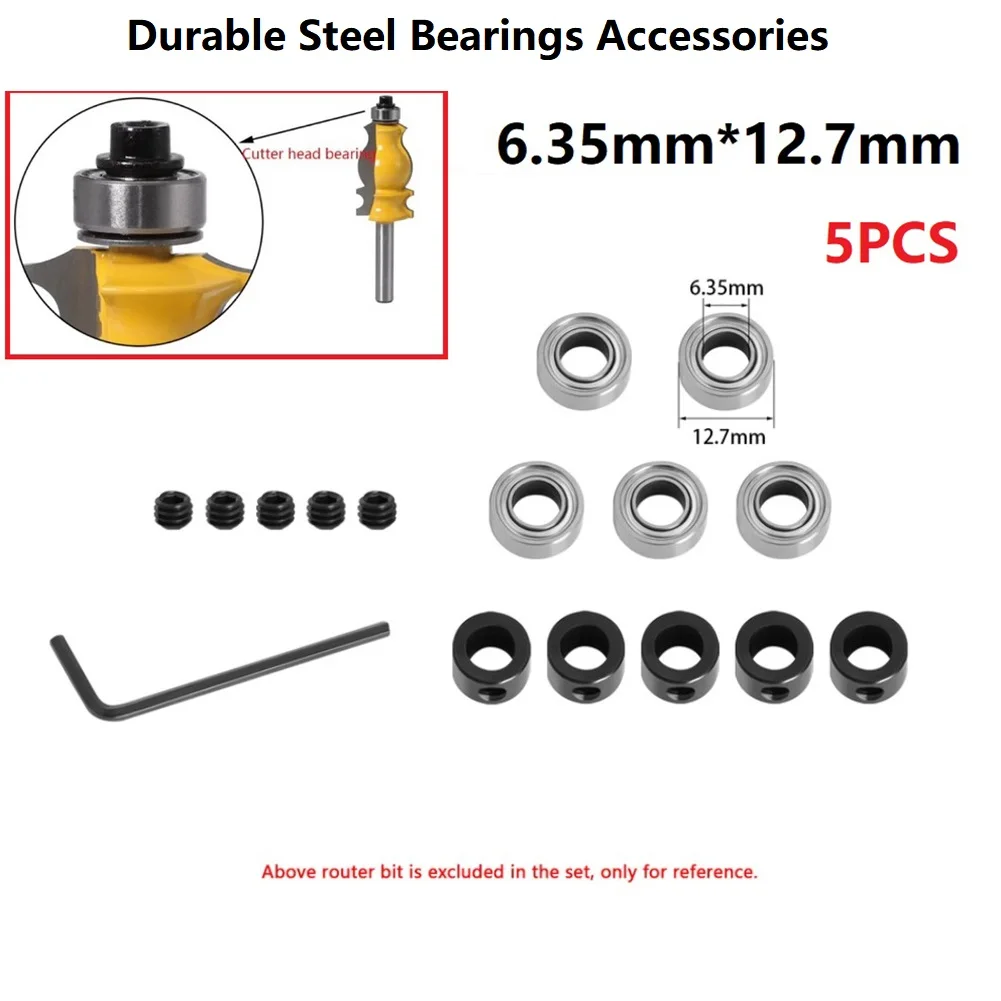 

Router Bit Bearing Kit Woodworking Milling Cutter Bearing Accessory Inner 6.35 Outer 12.7mm For Milling Head Holder Repair Drill