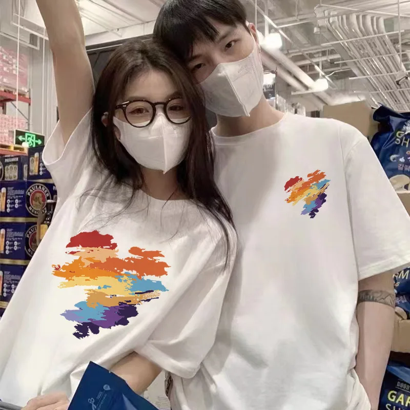 

Футболки в стиле ретро с принтом сердца мужские футболки Harujuku одежда для женщин корейские волнистые крутые парные уличные мужские футболки