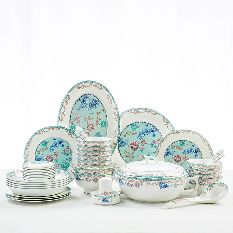 

tableware Tangshan 50 Chinese bone china bowls and plates soup plate creative advertising gift set