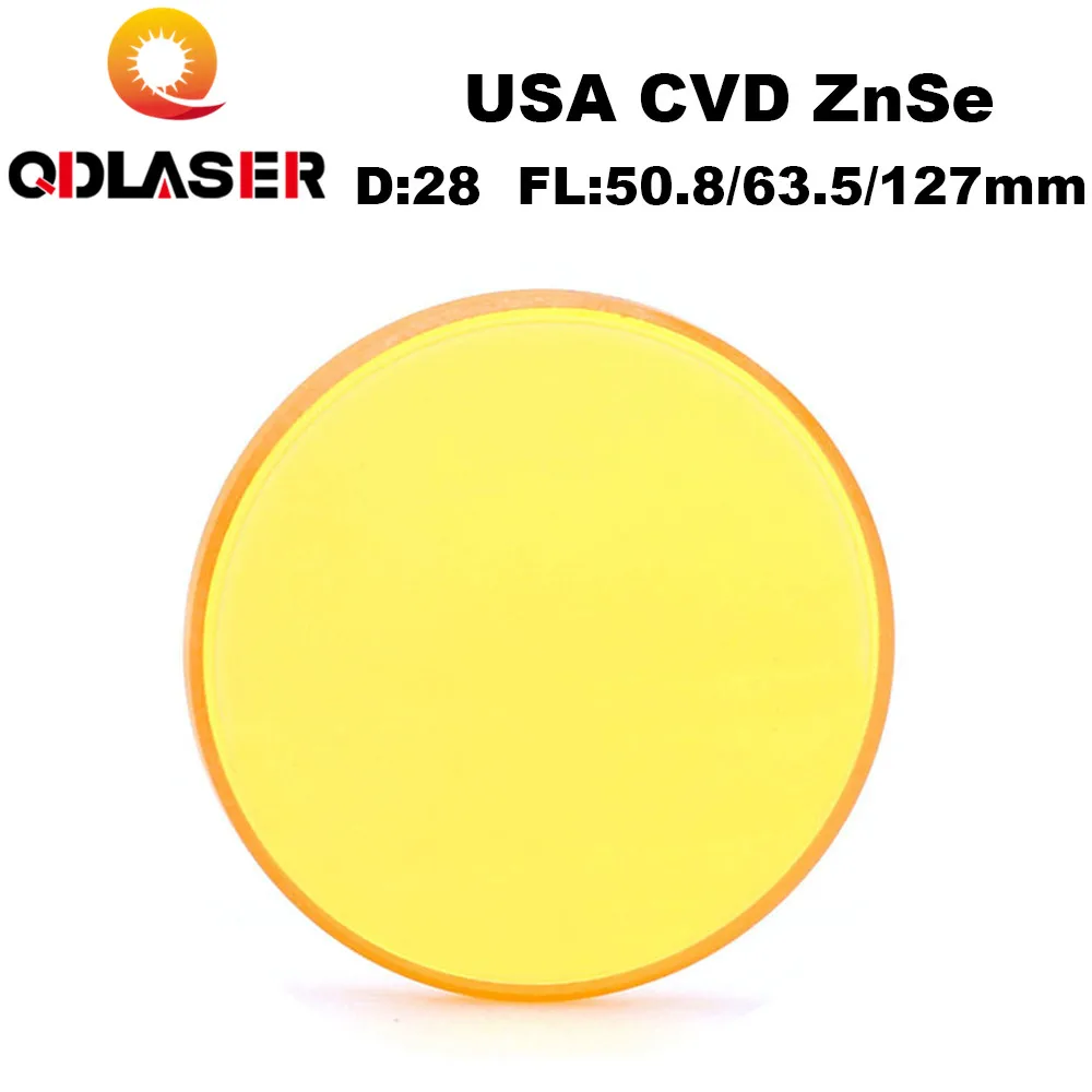 

QDLASER USA CVD ZnSe Focus Lens Dia. 28mm FL 50.8/63.5/127mm 2/2.5/5" for CO2 Laser Engraving Cutting Machine