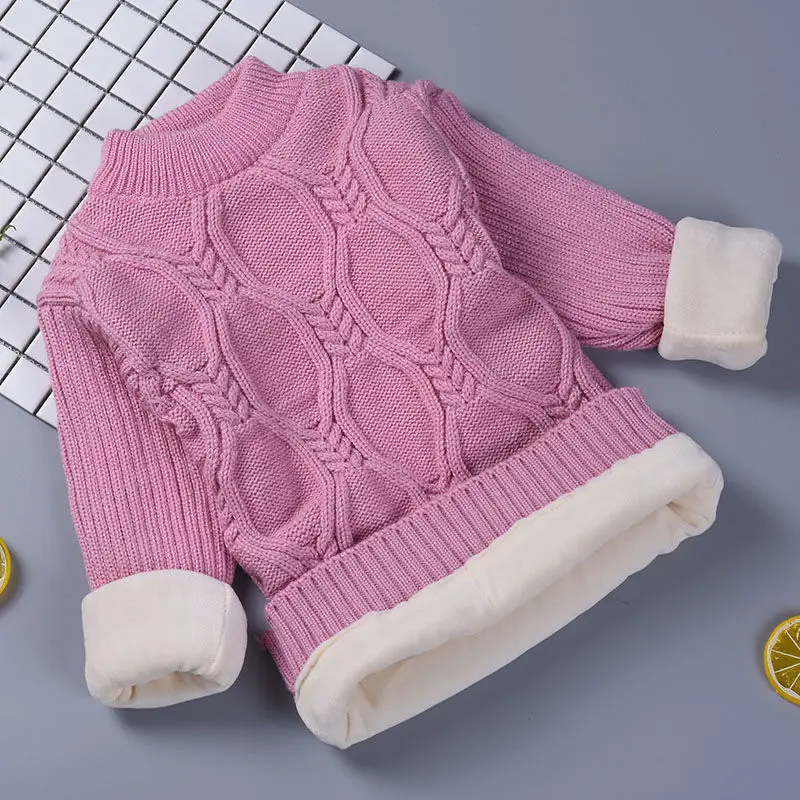 

Флисовый свитер для девочек, пуловер, утепленная новая осенне-зимняя однотонная детская вязаная рубашка в Корейском стиле, Детская рубашка,...