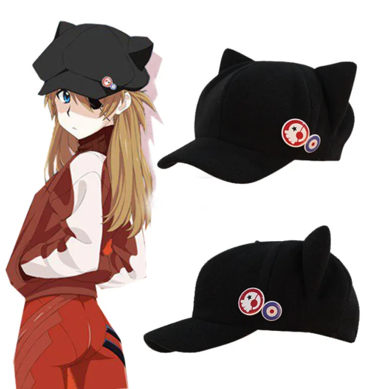 

Милая флисовая шапка с кошачьими ушками, модная бейсболка из ЭВА Shikinami Asuka Rangure Peak, сетчатая бейсболка, аксессуары для косплея аниме