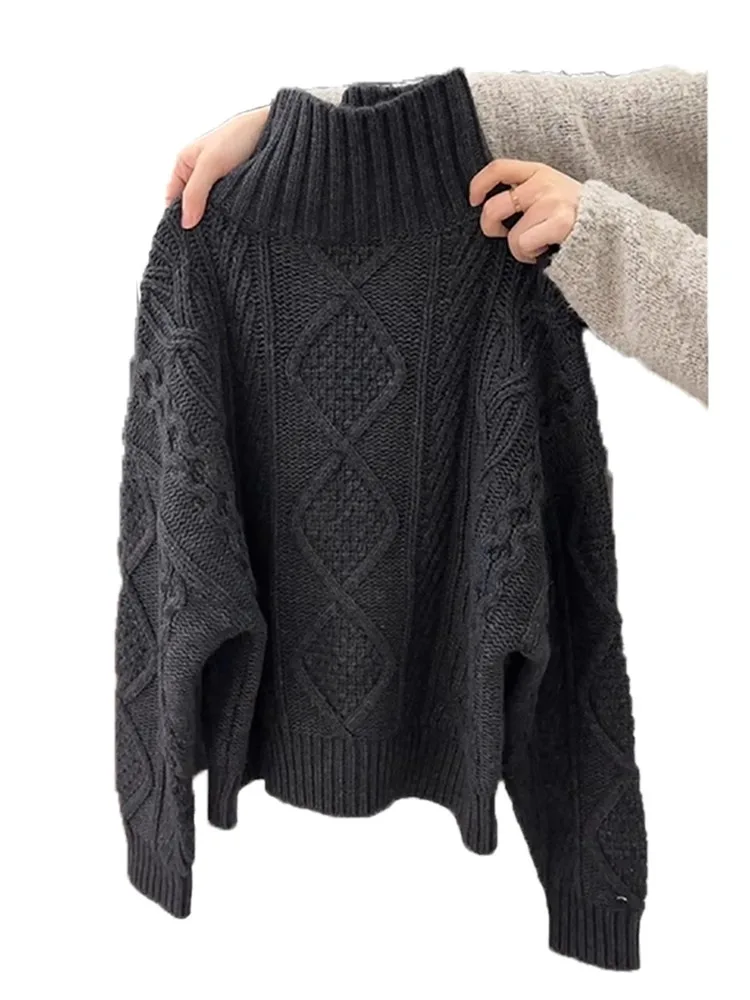European Goods High-Grade Black Turtleneck Twist Thickened Sweater Autumn and Winter Idle Sle Loose Inner wear Thick Thread...