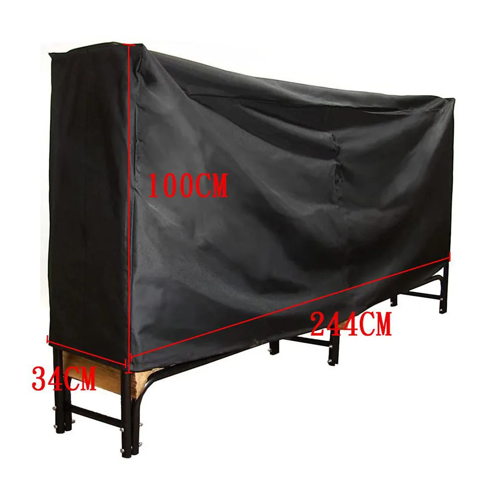

8-Feet Firewood Cover Protective Cover Storage Holder Cover Waterproof 244*34*100CM Black Firewood Rack Heavy Duty
