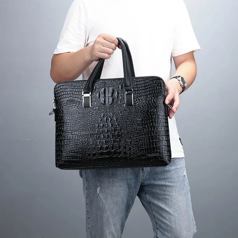 Business Briefcase Bag Gifts For Men Crocodile Pattern Handbag Messenger Shoulder Bags With Strap For Men Durable Office Bag