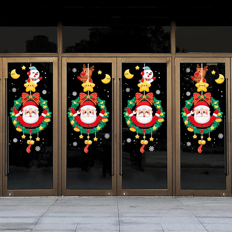 Наклейки на стену, рождественские двери, венок Санта-Клауса, статические наклейки на Рождество, Новый год 2023