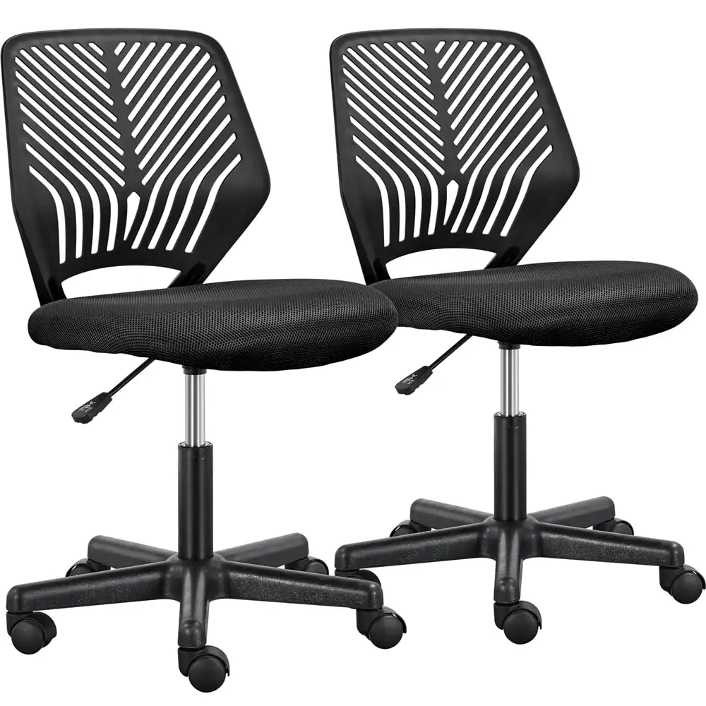 

SMILE MART Adjustable Armless Mid Back Office Chair, Set of 2, Black