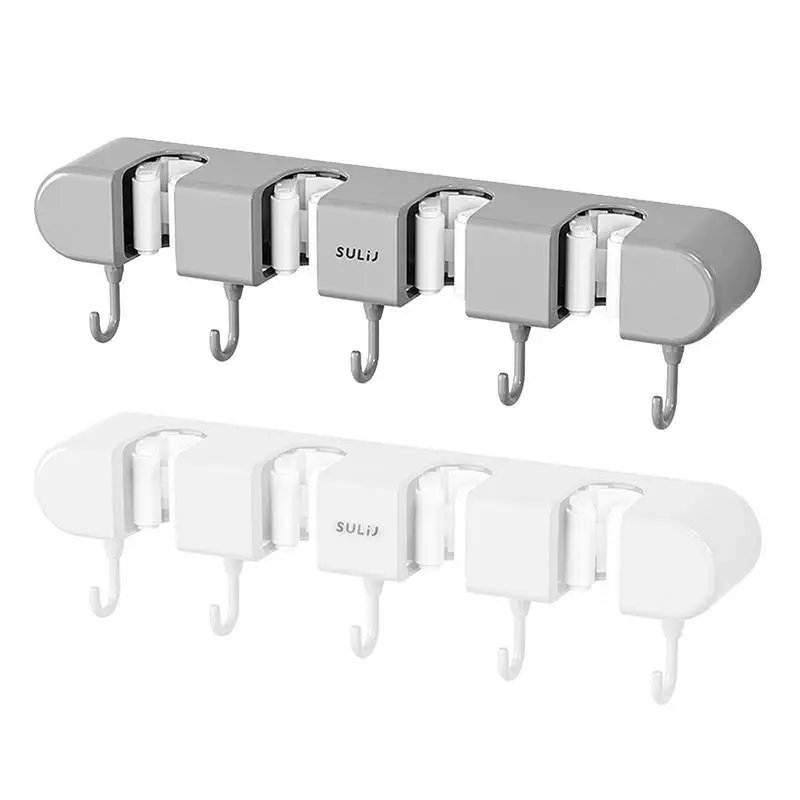 

Broom Holder Wall Mounted Broom Organizer with 4 Position 5 Hooks Heavy Duty Utility Room Solution for Bathroom Garage Cupboard