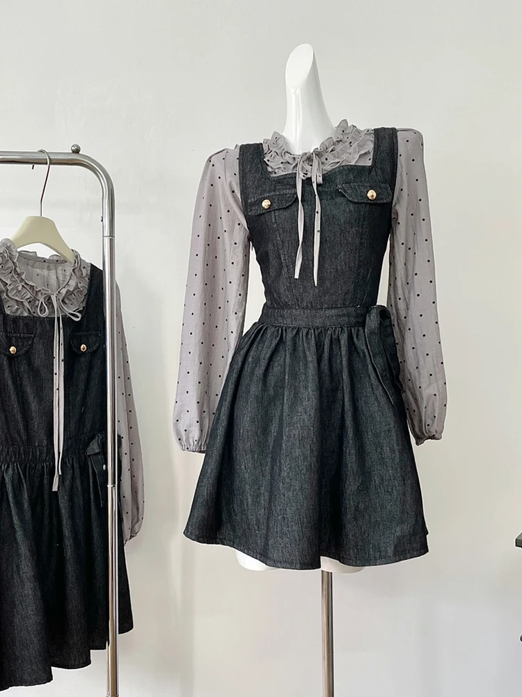 Осенне-зимняя женская корейская винтажная одежда Mori Girl комплект из 2 предметов