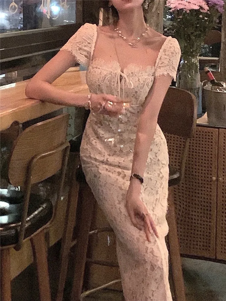 

Women Elegant Summer 2022 New Bodycon Dress Female Fashion Evening Vestido Clothes Lady Vintage Sexy Lace Dresses