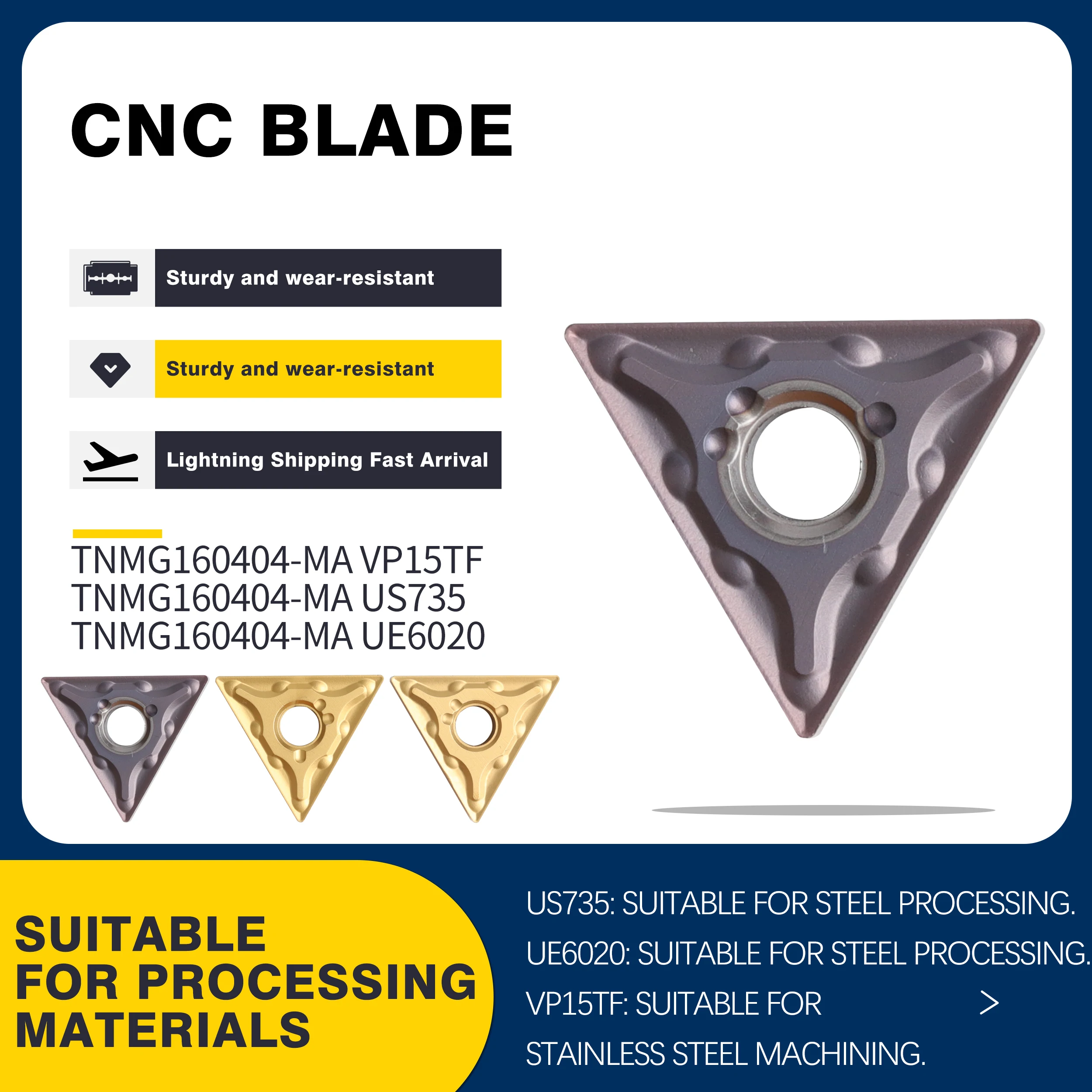 

10pcs TNMG160404-MA VP15TF CNC Lathe Tool Turning Inserts TNMG160408-MA UE6020 US735 External Turning Tool Carbide Cutting Blade