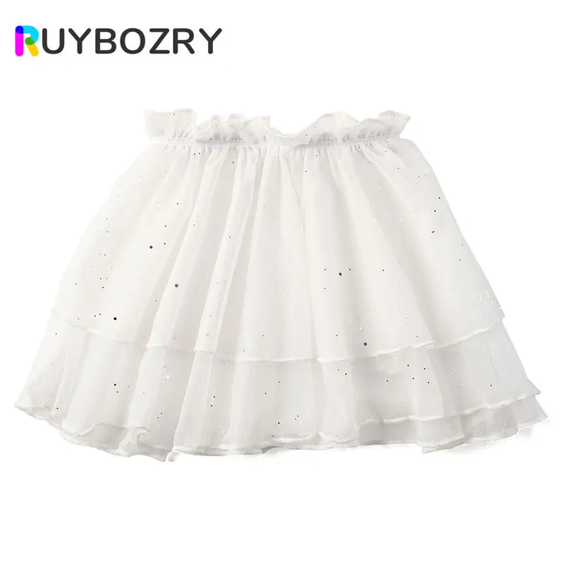 RUYBOZRY Ballet Dance Skirt For Girls Split Sequins Gymnastics Tutu Skirt Mesh Ballerina Short Dress Practice Leotard Dance