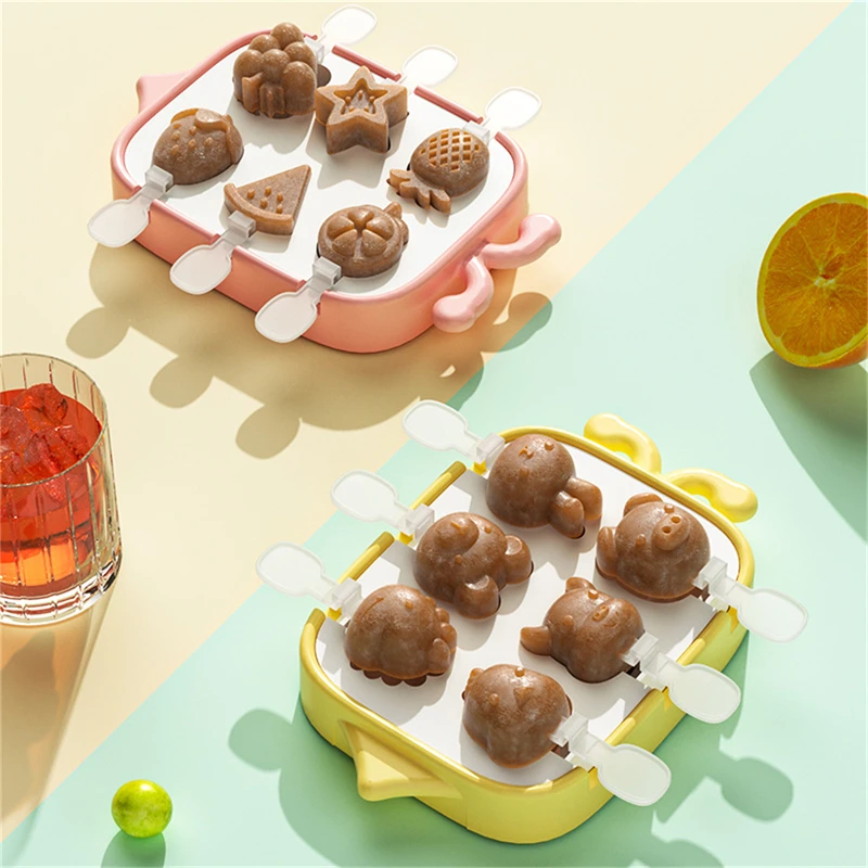 

Cartoon Monster Dinosaur Ice Cream Silicone Mold With Lid Bunny Bear Popsicle Ice Cube Tray Mold Cheese Gift Kitchen Accessories