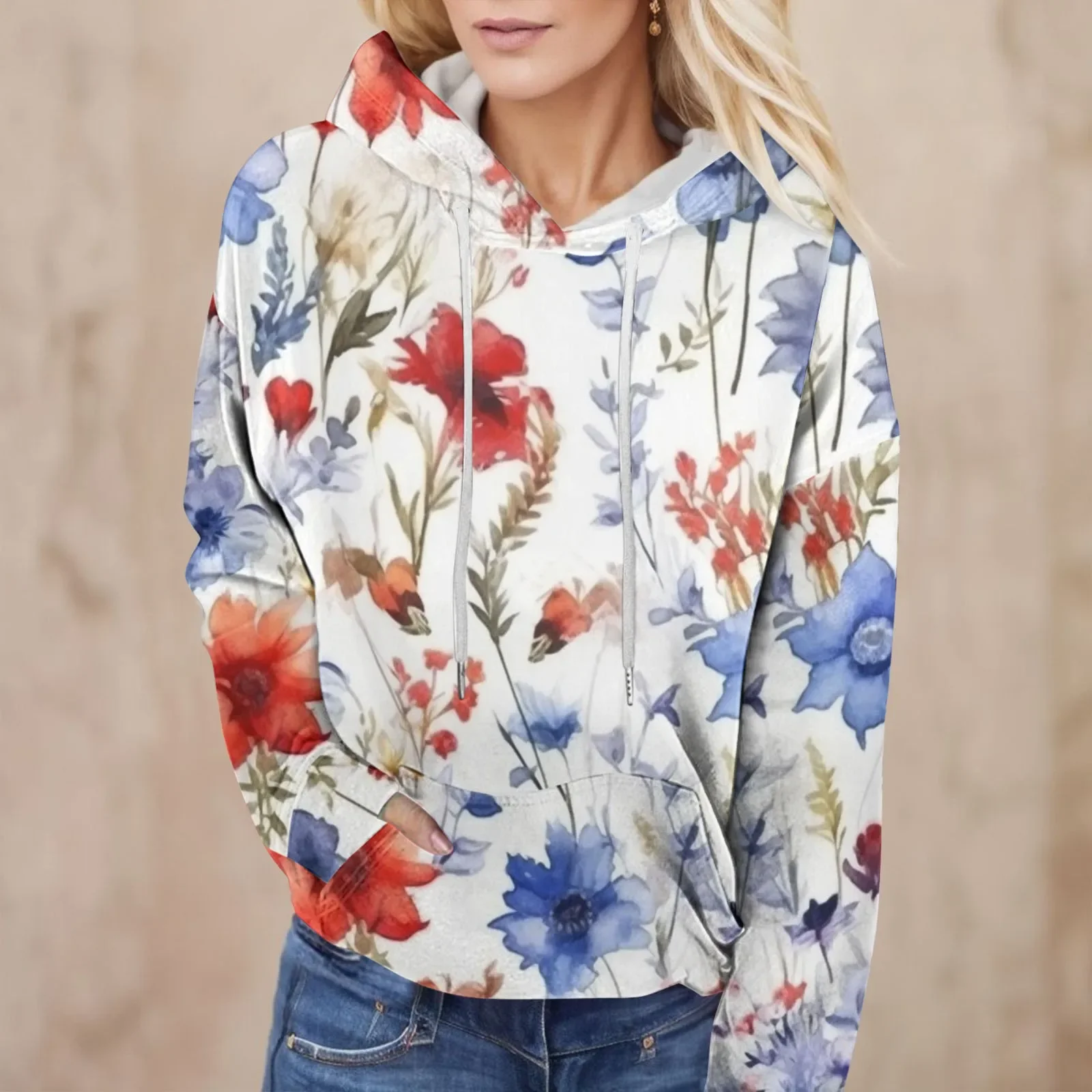 

Женская толстовка с капюшоном, с карманом и длинным рукавом