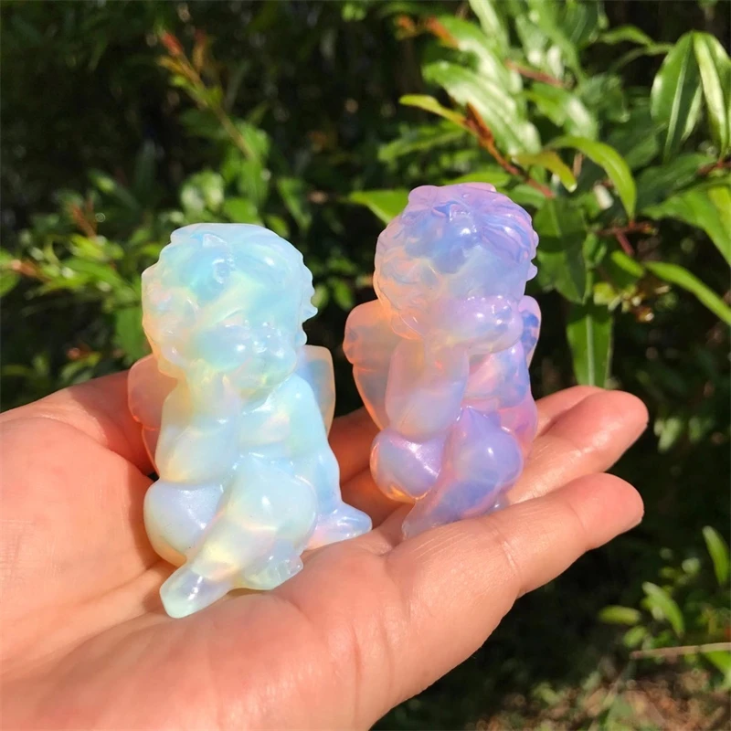 

1PC High Quality Opalite Angel Carving Quartz Colorful Healing Stone Gem Craft Gift Home Decor Ornaments