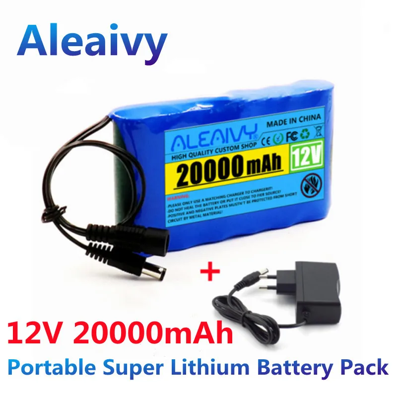 18650 Rechargeable Battery 12V 20000mah Lithium Battery Pack Capacity DC 12.6V 20Ah CCTV Cam Monitor with Charger