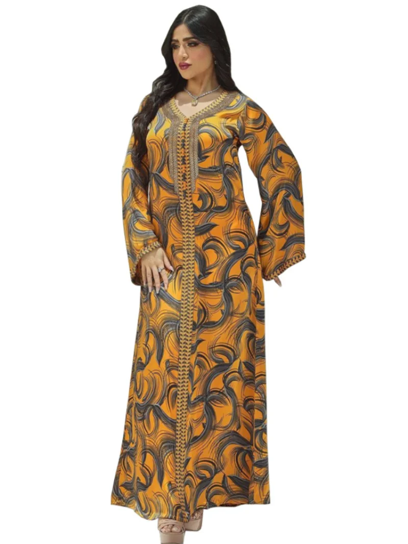 Autumn Morocco Dress Muslim Women Abaya Print Diamond Abayas Dubai Turkey Islam Party Dresses Kaftan Robe Longue Vestidos Largos