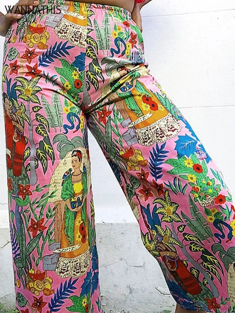 

WannaThis Bohemia Print Loose Pants Trousers Sexy Hight Waist Summer 2021 Fashion Casual Female Pattern Trousers Vintage Design