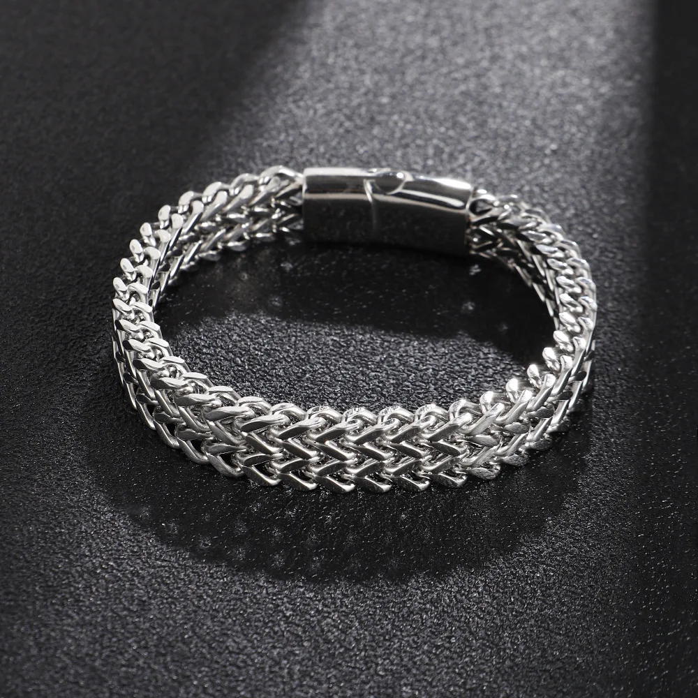 

2022 Domineering Woven Stainless Steel Bracelet Positive and Negative Scales Men Anti-keel Magnet Buckle Titanium Steel Bracelet