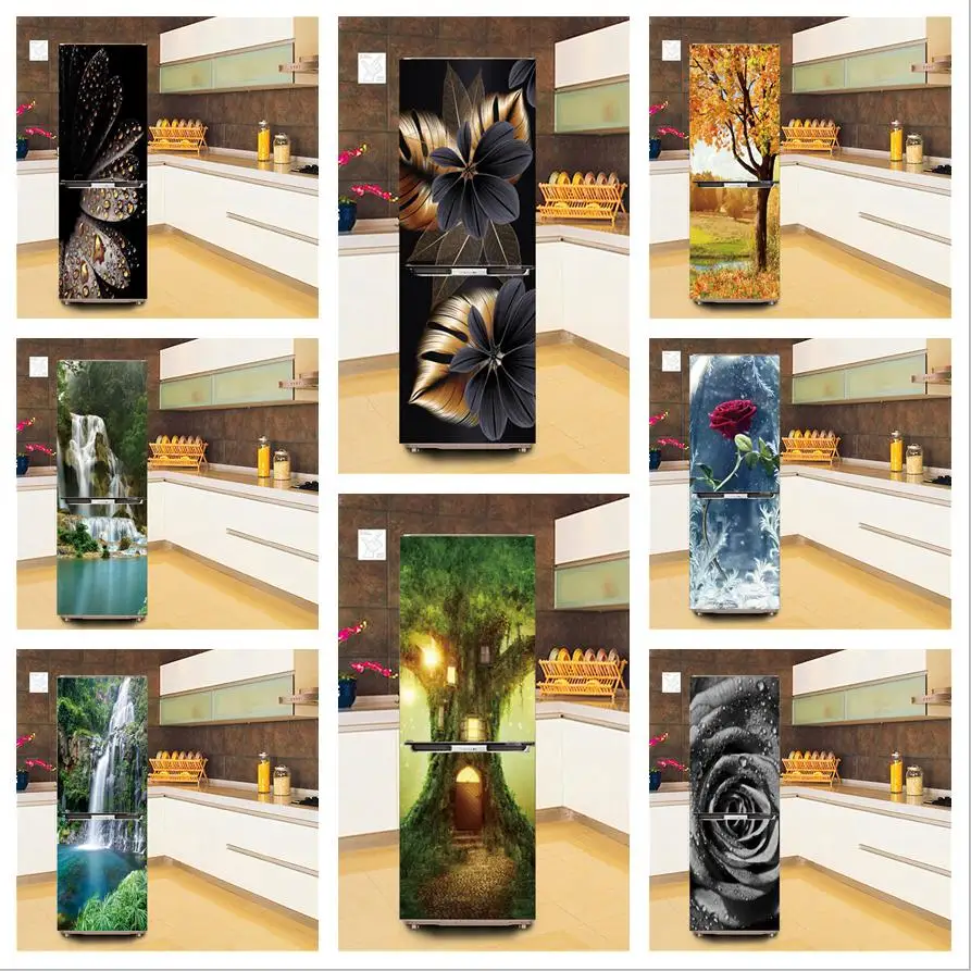 

Natural Scenery Wallpaper Refrigerator Sticker 3D Peel & Stick Vinyl Fridge Door Cover Decor Kitchen Decor Mural Flower Post
