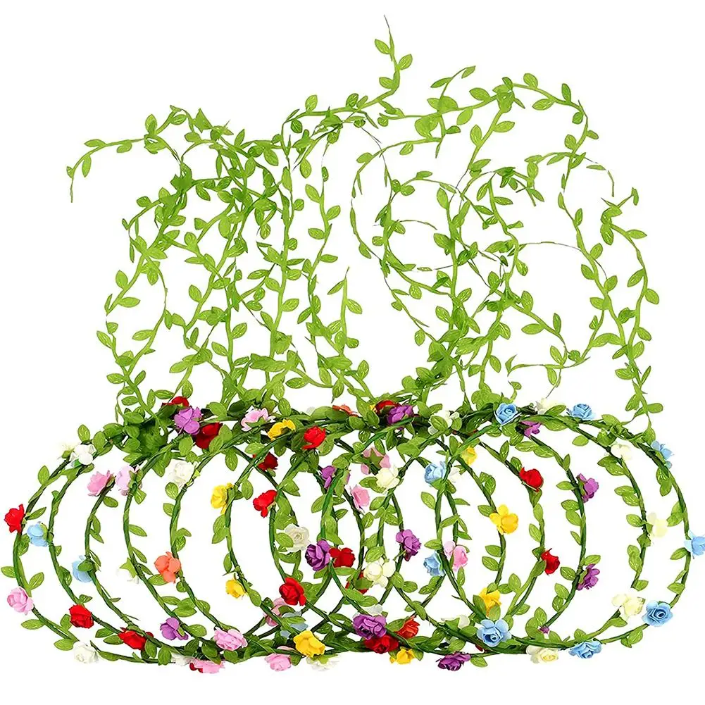 

10 Pieces Flower Headband Hair Wreath With Leaves Bridal Floral Garland Crown For Wedding Festival Party Hair Accessories