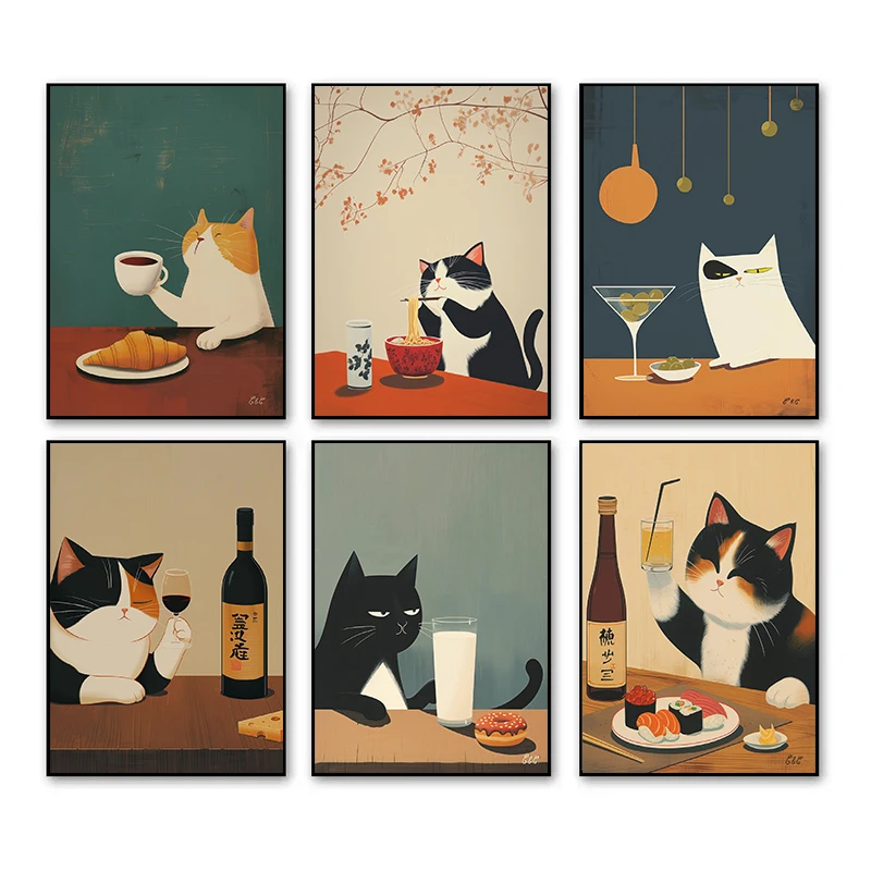 Японский Стиль Забавный Постер С Котом-настенная Художественная Печать На