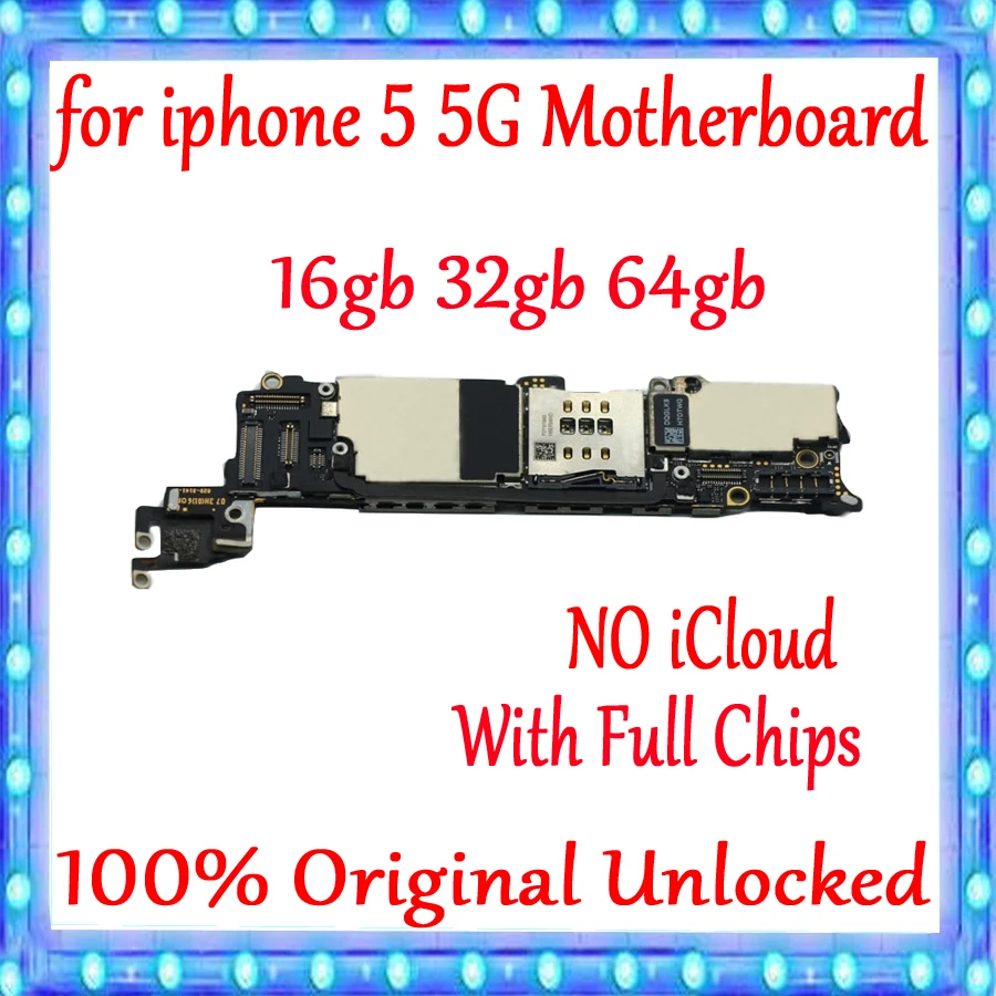 

Free shipping 8GB 16GB 32GB For iphone 5 Motherboard Original Unlocked Clean ICloud With Full Chips For Iphone 5G MainBoards