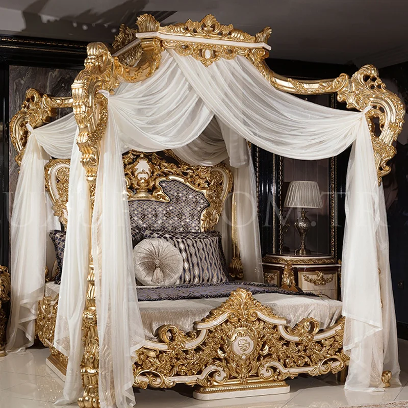 

Пользовательская Европейская резная Свадебная кровать из цельной древесины, роскошная полка во французском дворце, вилла, принцесса, Корт, 1,8 метра