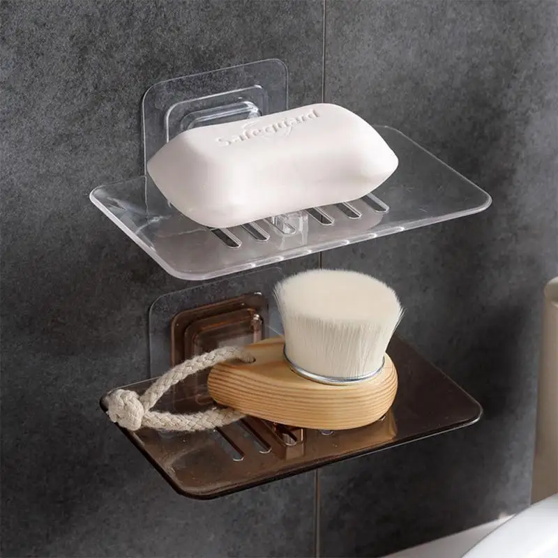 

For Bathroom Shower Storage Tray Shelf Transparent Self-adhesive Soaps Dish Holder Nail-free Bathroom Supplies Drain Soap Dish