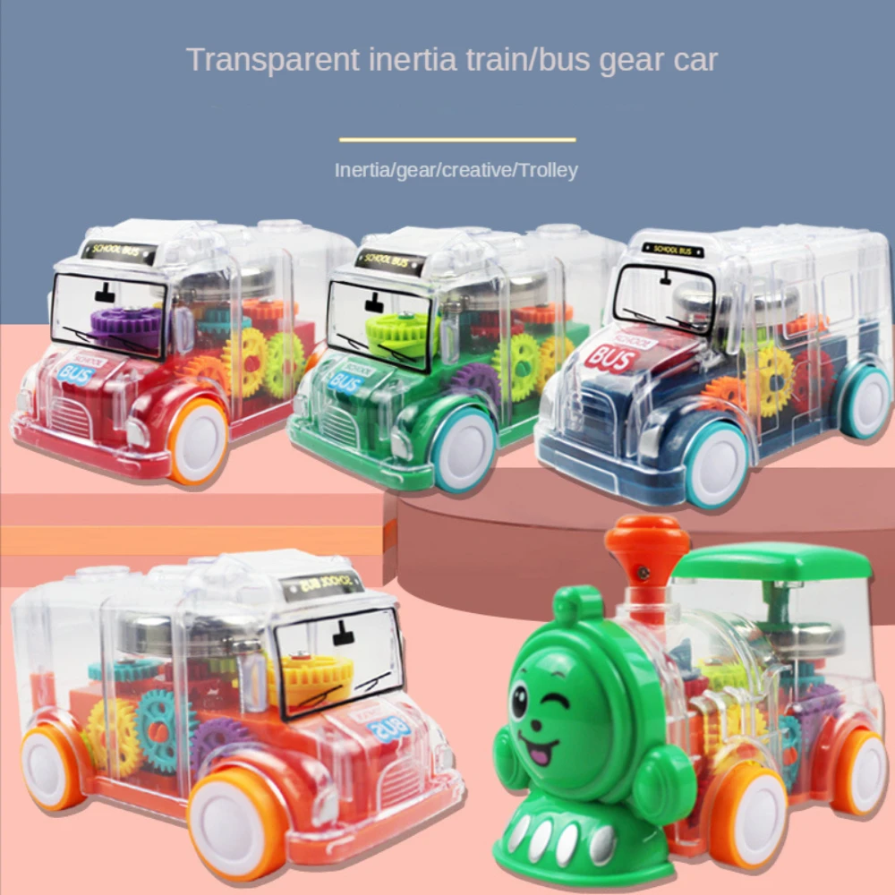 

New Lighting Music Electric Car Children's Toy Car Bus Transparent Rotating Mechanical Gear Train with Battery Mobile Toy Gift