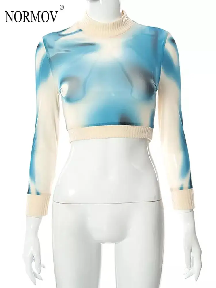 NORMOV экзотическая винтажная уличная одежда тонкая водолазка с принтом Сетчатая