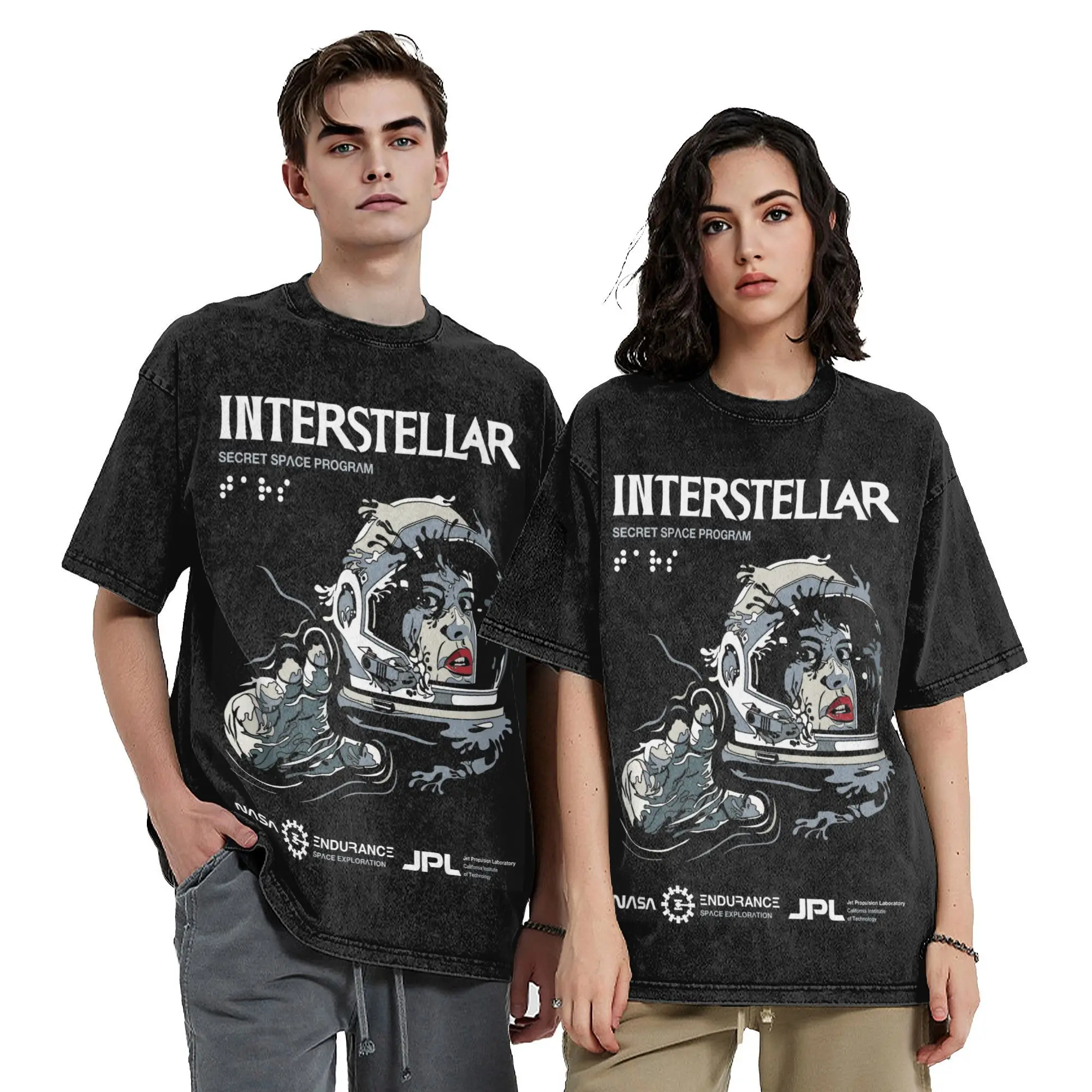 Промытая футболка Interstellar Wormhole Handshake винтажные футболки в стиле хип-хоп уличная