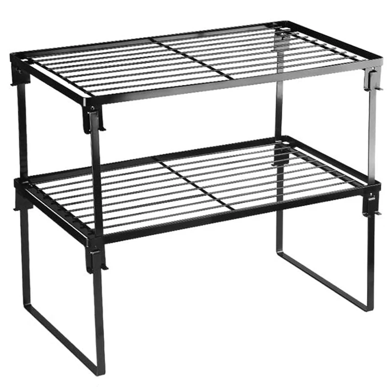 

2 Pack Stackable Kitchen Storage Shelf Rack, Foldable Spice Rack Cabinet Organization Storage Shelves, Kitchen Shelves